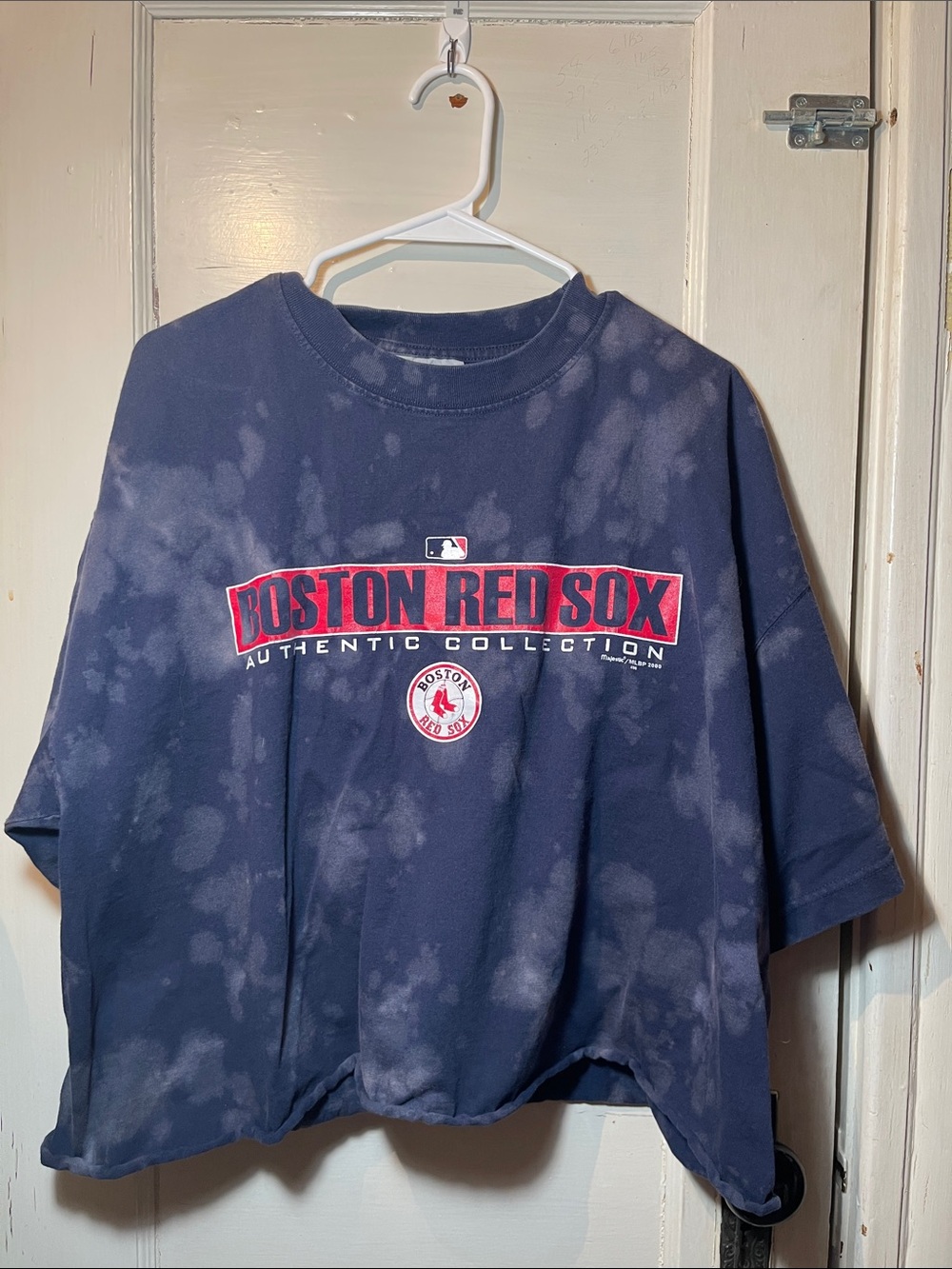 Navy Tie-Dye Red Sox cropped T-Shirt